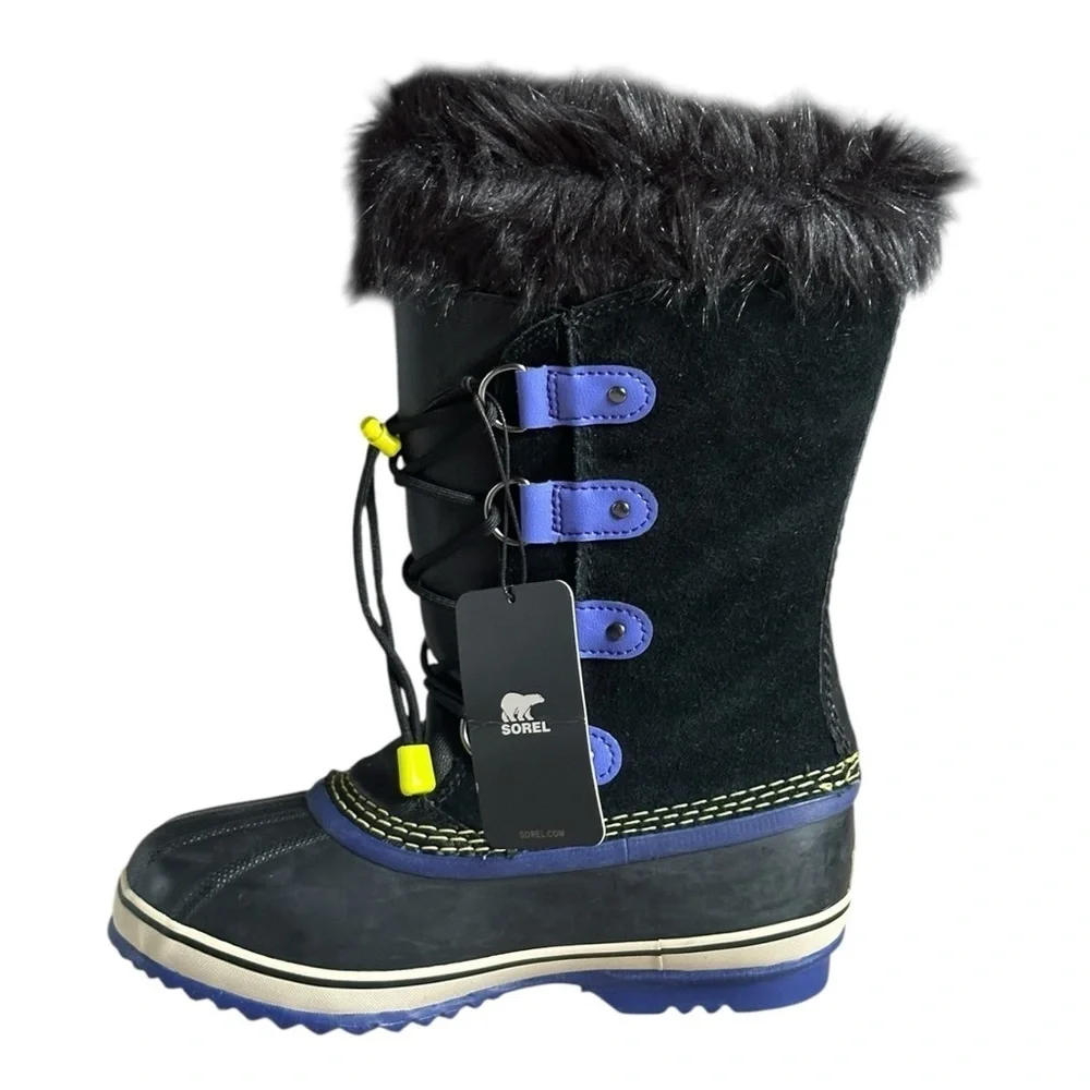 Sorel Joan of Arctic Winter Boots Youth 5 W 6 Black Faux Fur Waterproof -40° NWT